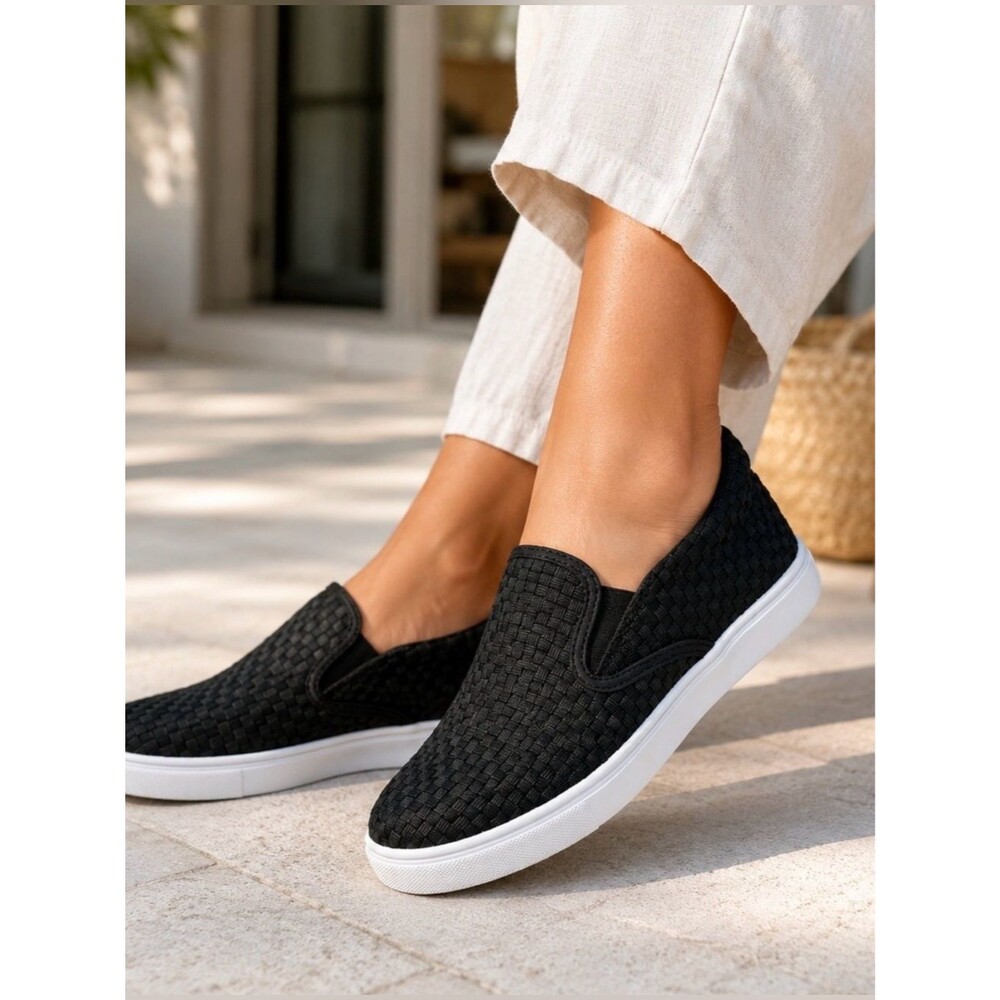 Bernie Mev Verona Black Woven Slip-On Sneakers NWT EU 38 US 7.5-8 Comfort Shoes